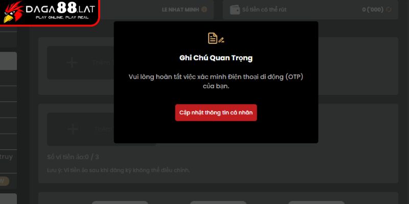 Tài khoản rút tiền DAGA88 khớp thông tin
